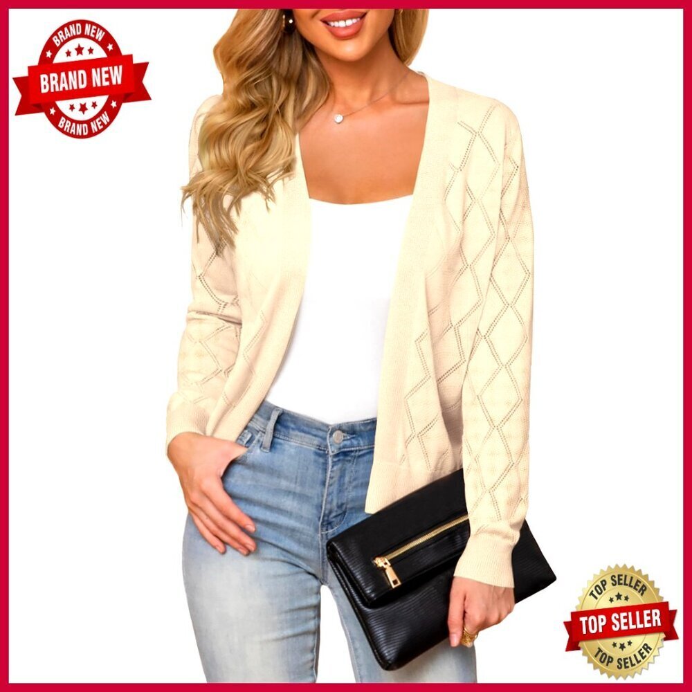 Lightweight Open Front Cardigan Sweater Hollow Out Design S-2X